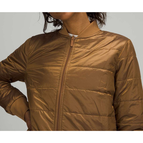 *Damaged/Flawed Lululemon Non-Stop Bomber Jacket Bold Beige Gold Zip Size 4 - Picture 3 of 16